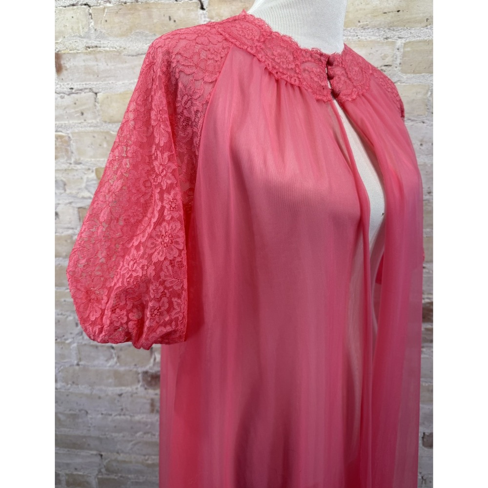 Pink Chiffon Nightgown Peignoir Robe Barbie Ballerina Sissy Coquette Vintage 60s - Picture 13 of 15